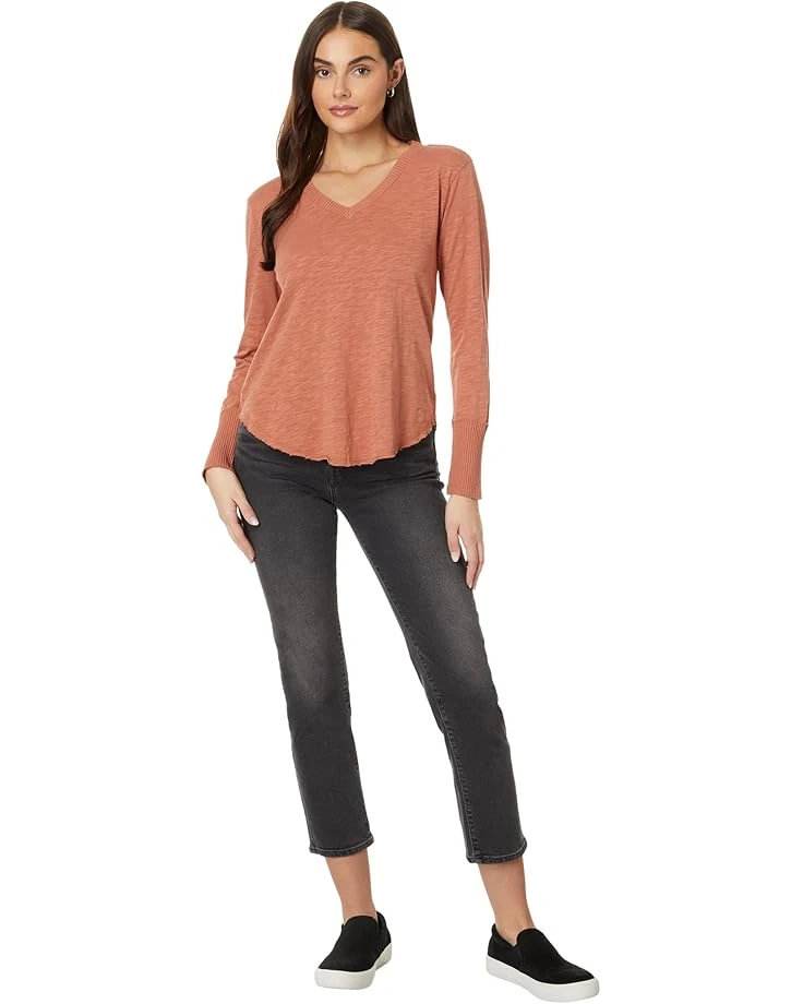 Mod-o-doc Long Sleeve Waffle Mix V-Neck Top | Shirts & Tops - Image 4