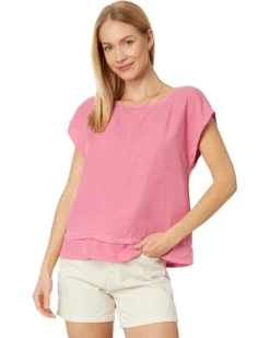 Mod-o-doc Tencel Short Sleeve Wide Neck Double-Layer Blouse | Shirts & Tops