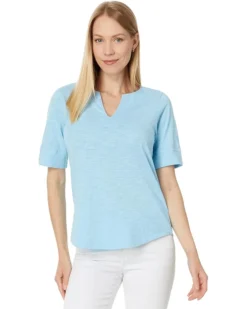 Mod-o-doc Half Sleeve Split Neck Relaxed Tee | Shirts & Tops