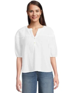 Mod-o-doc Half Sleeve Shirred Yoke Top | Shirts & Tops