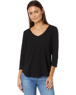 Mod-o-doc 3/4 Sleeve V-Neck Tee with Curved Hem | Shirts & Tops