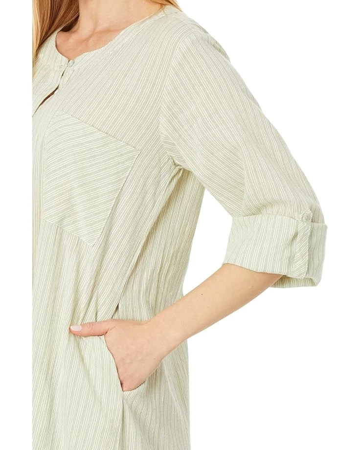 Mod-o-doc Mini Stripe Gauze Roll-Up Sleeve Henley Stripe Dress | Dresses - Image 3