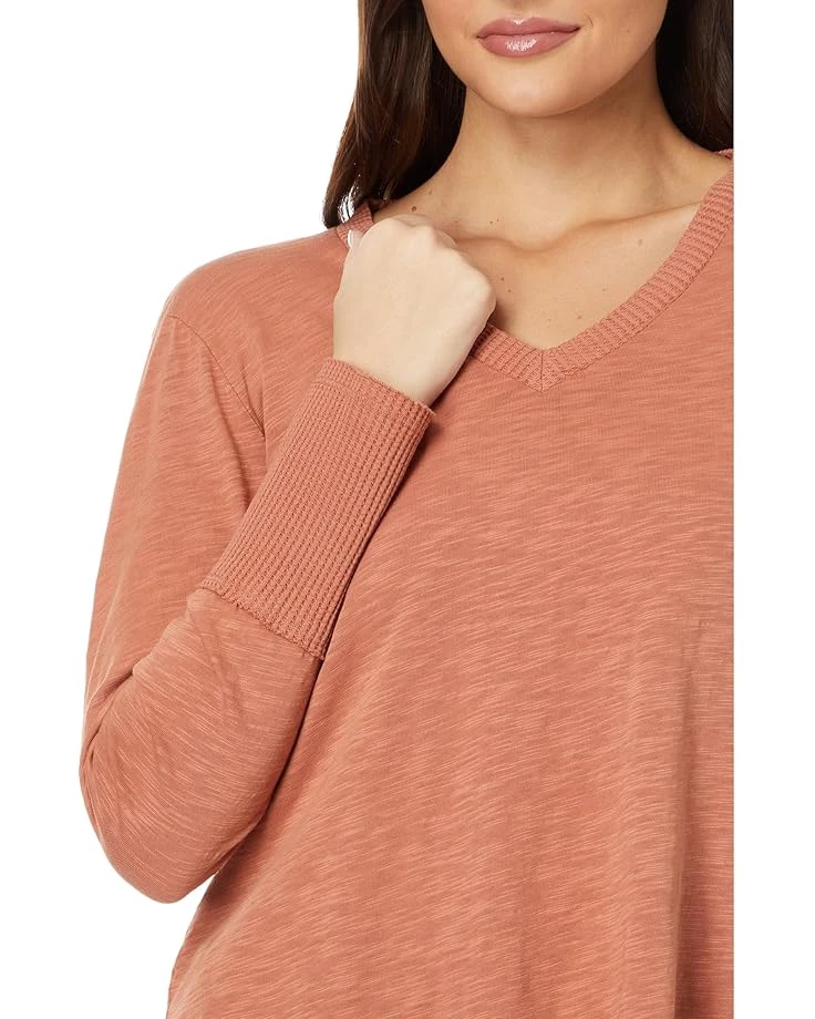 Mod-o-doc Long Sleeve Waffle Mix V-Neck Top | Shirts & Tops - Image 3
